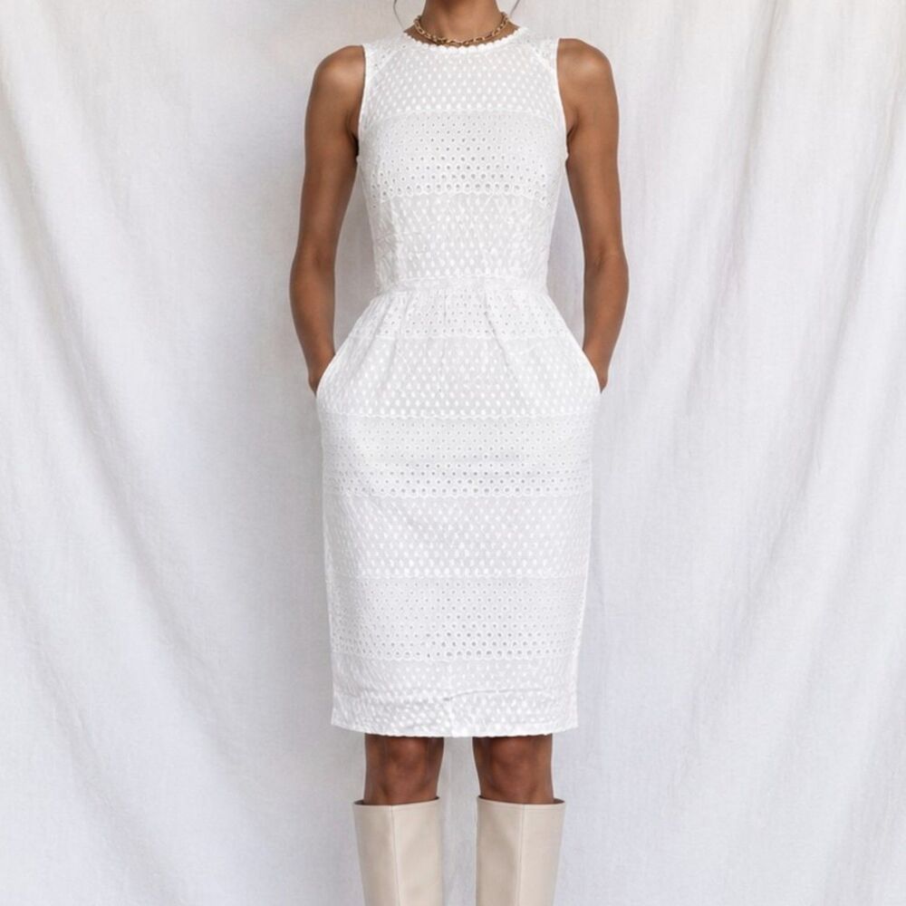 Vintage Y2K White Sleeveless Lace Knee Length Cocktail Summer Dress Size S/M